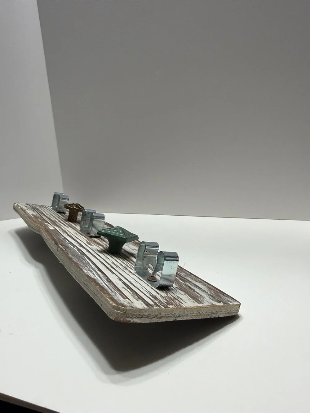 Hobby Lobby Whitewashed Wood Hook Rack with Green and Gold Accents